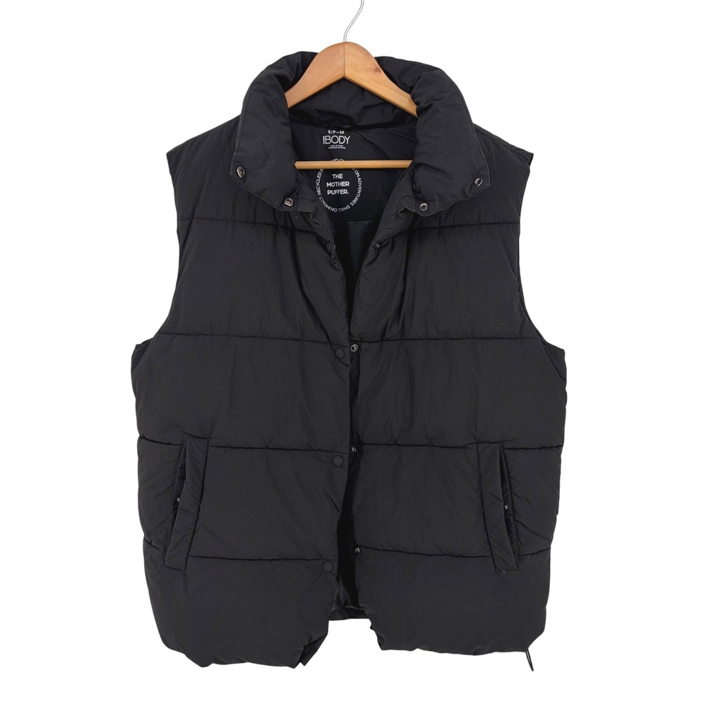 Cotton On Body Vest Mother Puffer Quilted Snap Front Black S/M Boxy Oversized